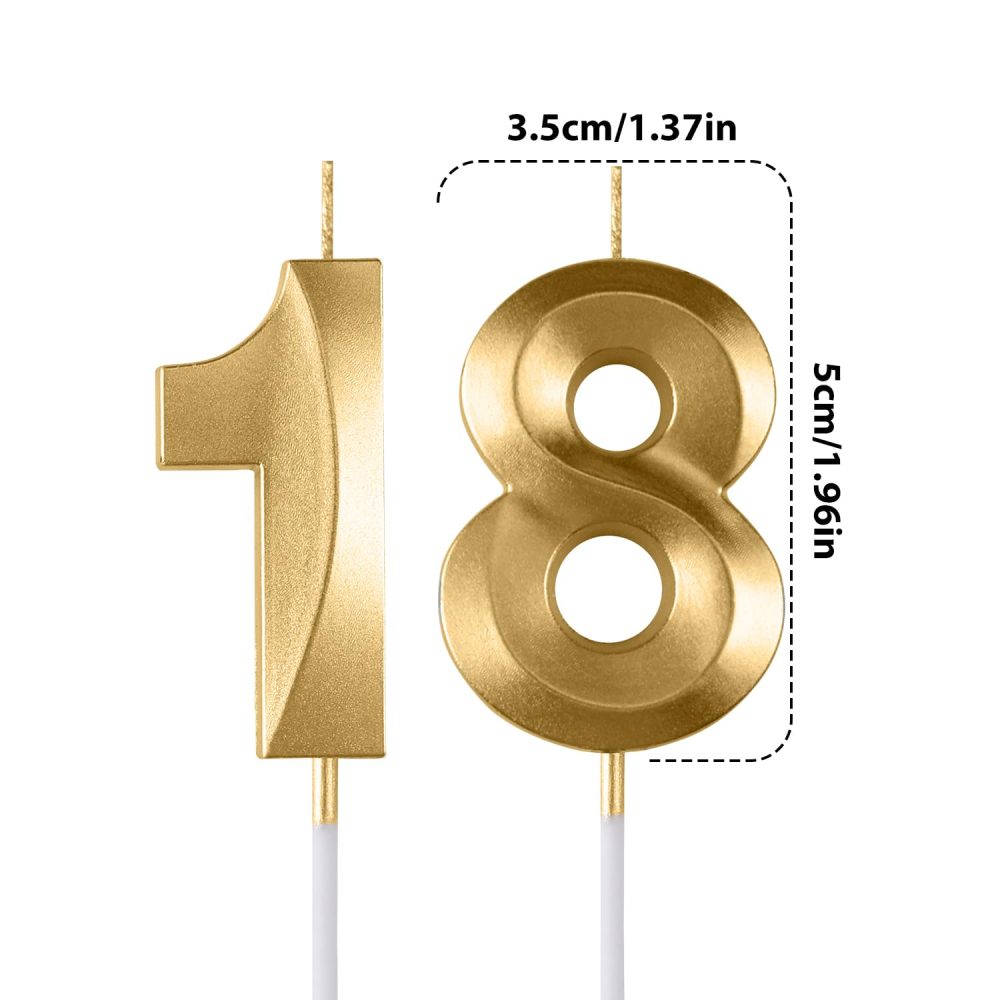 18th Birthday Number Candles,3D Gold Birthday Candle,Number 18 Candle for Birthday Party Cake Topper Decorations for Boys Girls Birthday Party Anniversary Supplies - Image 5