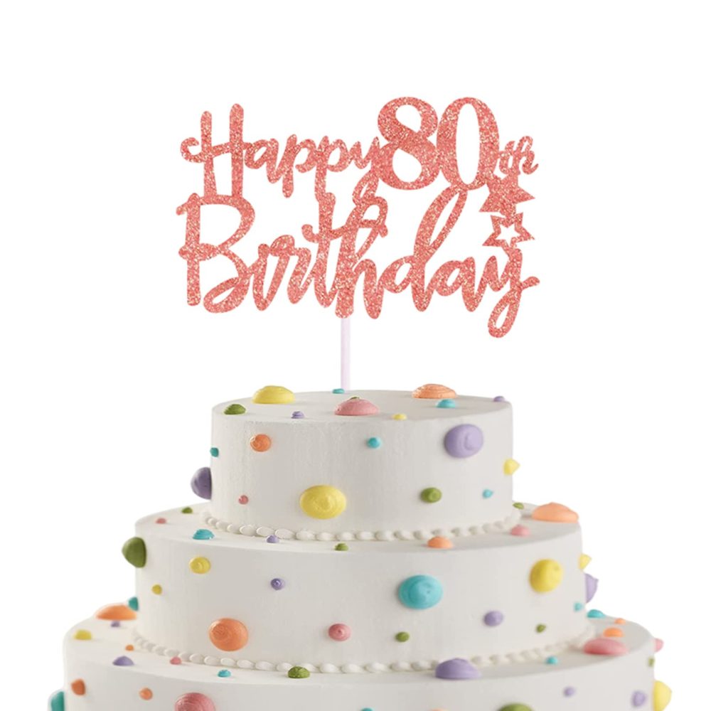 Happy 80th Birthday Cake Topper in Glitter Card,Happy Birthday Cupcake Toppers Rose Gold 80th Birthday Party Decor,Glitter Cake Decoration for Birthday Anniversary Party Decorations(80th, Rose Gold)