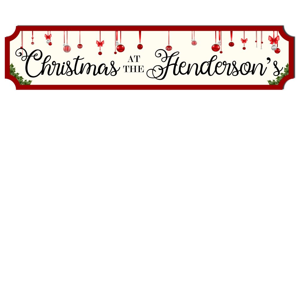 Personalised Christmas At The Family Street Sign - Custom Wooden or Acrylic Holiday Decor - Modern Rustic Wall Art - Available in S/M/L (Extra Large 590mm x 130mm, Mdf Wood Indoor Use Only) - Image 3