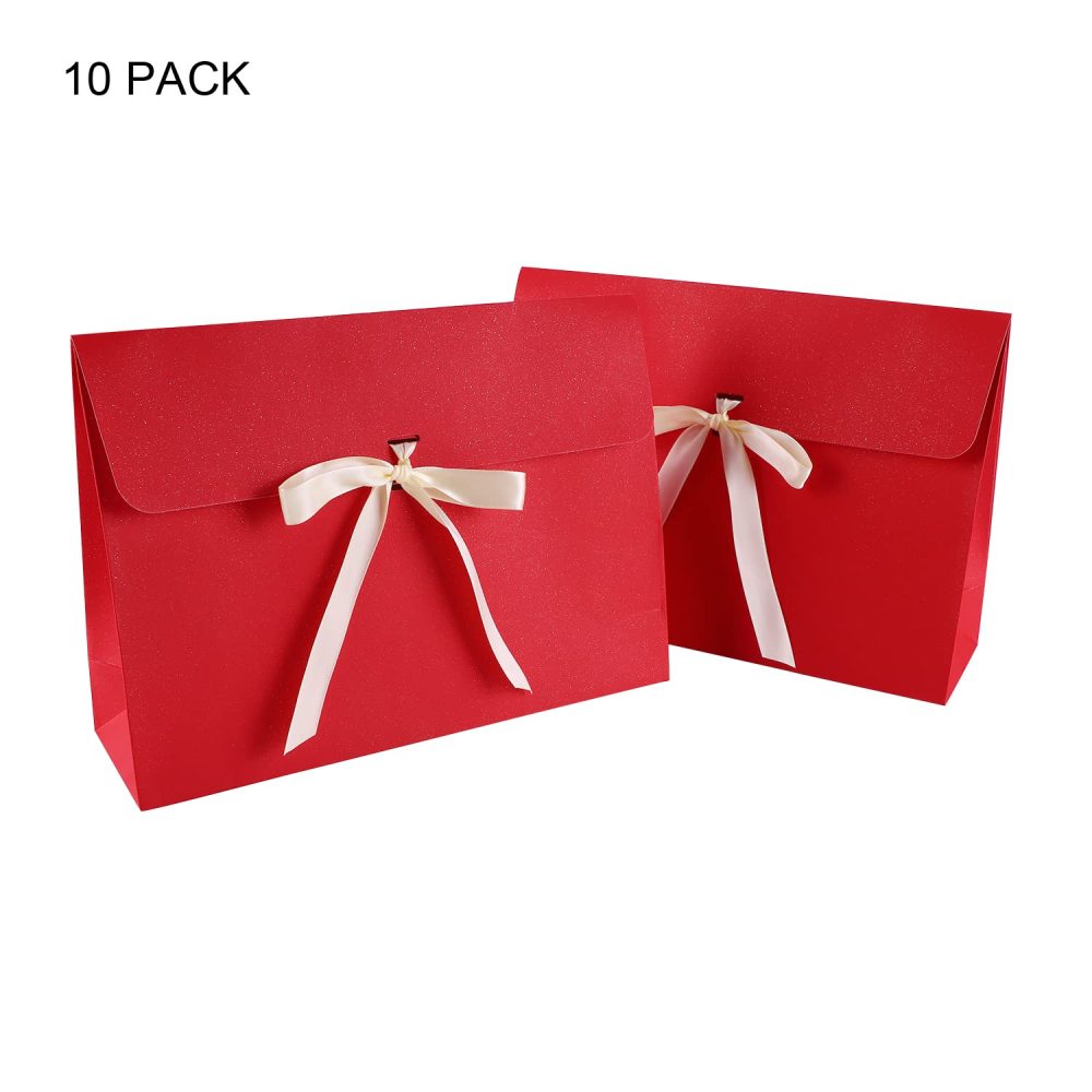 10Pcs Large Envelope Gift Box Present Bag, Cardboard Gift Box 29 * 20 * 9 cm with Lid & Satin Decorative Ribbon, Textured Christmas Birthday Present Boxes for Dress, Shirt, Scarf, Book, Accessories - Image 7