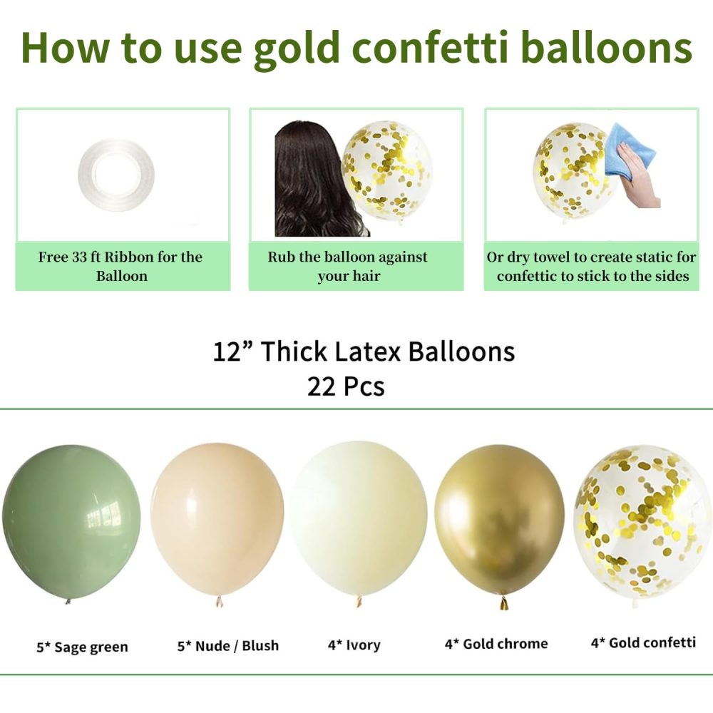Acidea Sage Green Birthday Decorations for Girls Women, Birthday Party Decor Olive Green Balloons Garland Kit Happy Birthday Banner Greenery Gold Eucalyptus Leaves Baby Shower Backdrop Supplies - Image 5
