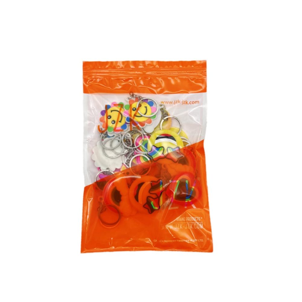 JZK 30 Pcs Rainbow keyrings set for kids, rubber smile face keychains for children birthday party favours, kids party bag fillers, kids party thankyou gift giveaway gifts - Image 2