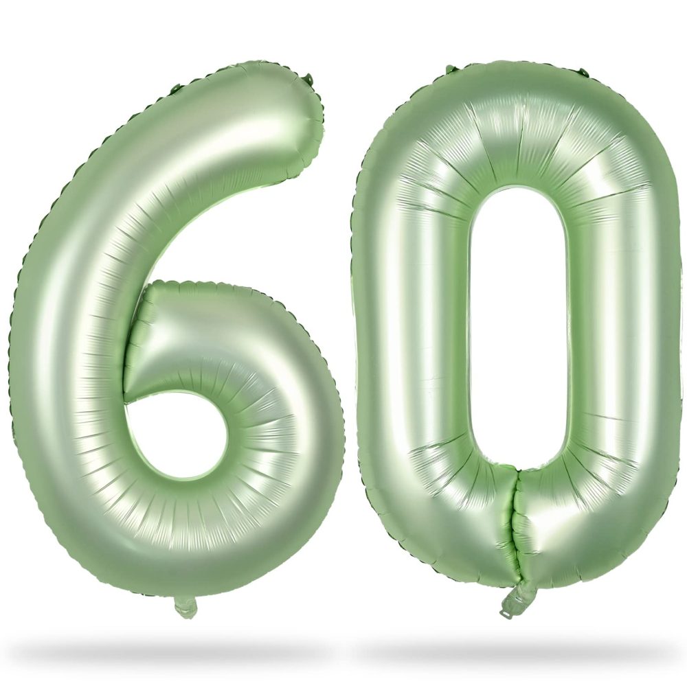 Sage Green Birthday Balloon Numbers 60, 40 Inch Big Foil Mylar Number 6 and 0 Helium Balloons, Olive Green Number 60 Balloon Set for Men Women 60th Birthday Anniversary Party Decorations Supplies