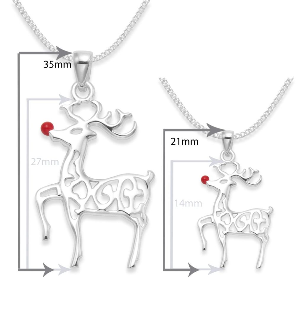Sterling Silver Rudolph the Red Nosed Reindeer Necklace on 16" silver chain - Size: SMALL: 21mm x 10mm. 8094S/16 - Image 5