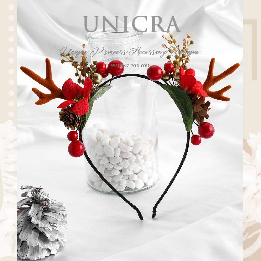 Unicra Christmas Headband Flower Antlers Headband Headwear Elk Deer Animal Horns Hair Piece Headdress Halloween Hair Accessories for Women and Girls (09) - Image 4