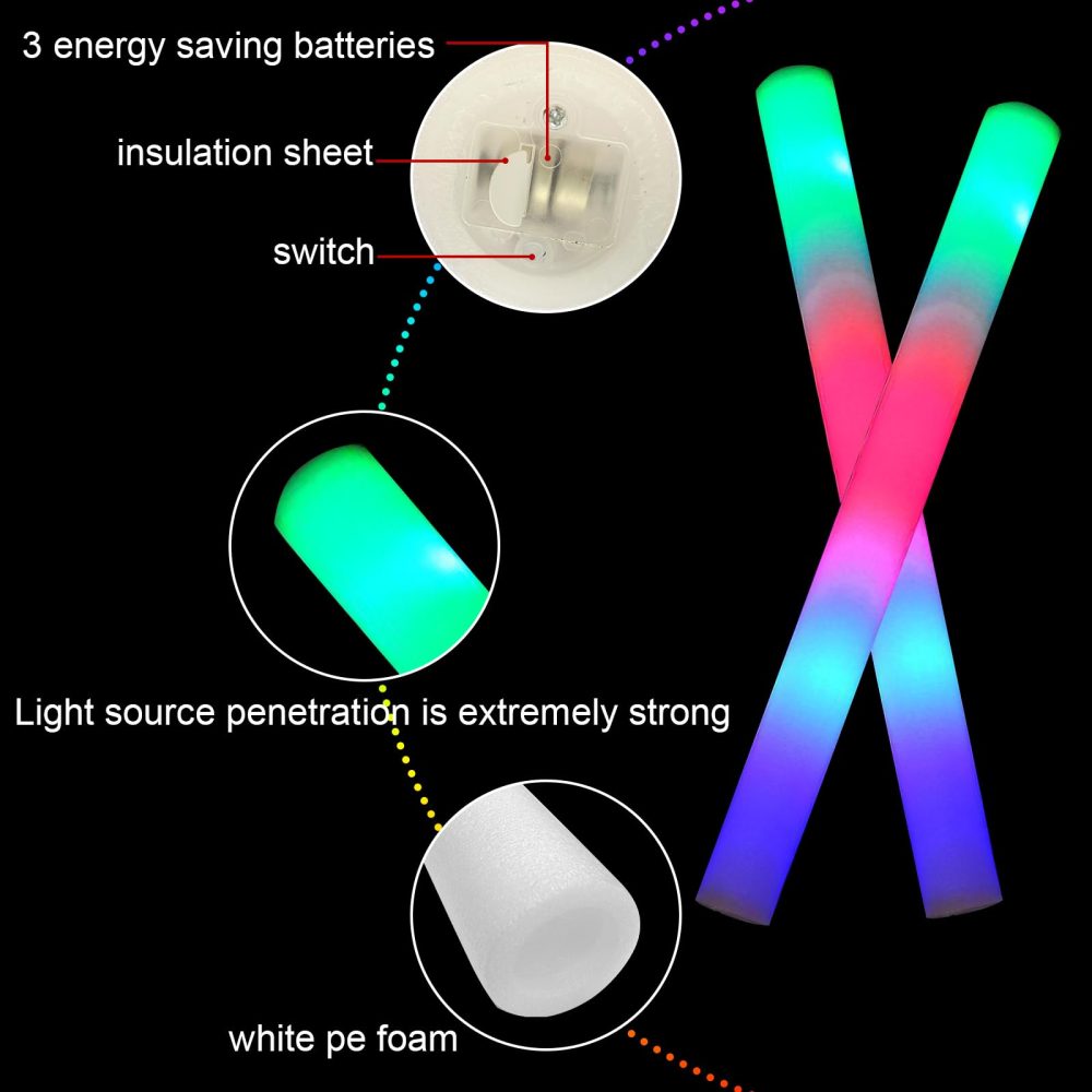 Foam Glow Sticks 30pcs, Light Up Foam Glow Sticks, Led Party Glow Sticks, Light Up Glow Sticks Party Packs, WKxinxuan 3 Modes Glow In The Dark party Supplies for Wedding, Raves, Party, Birthday - Image 7
