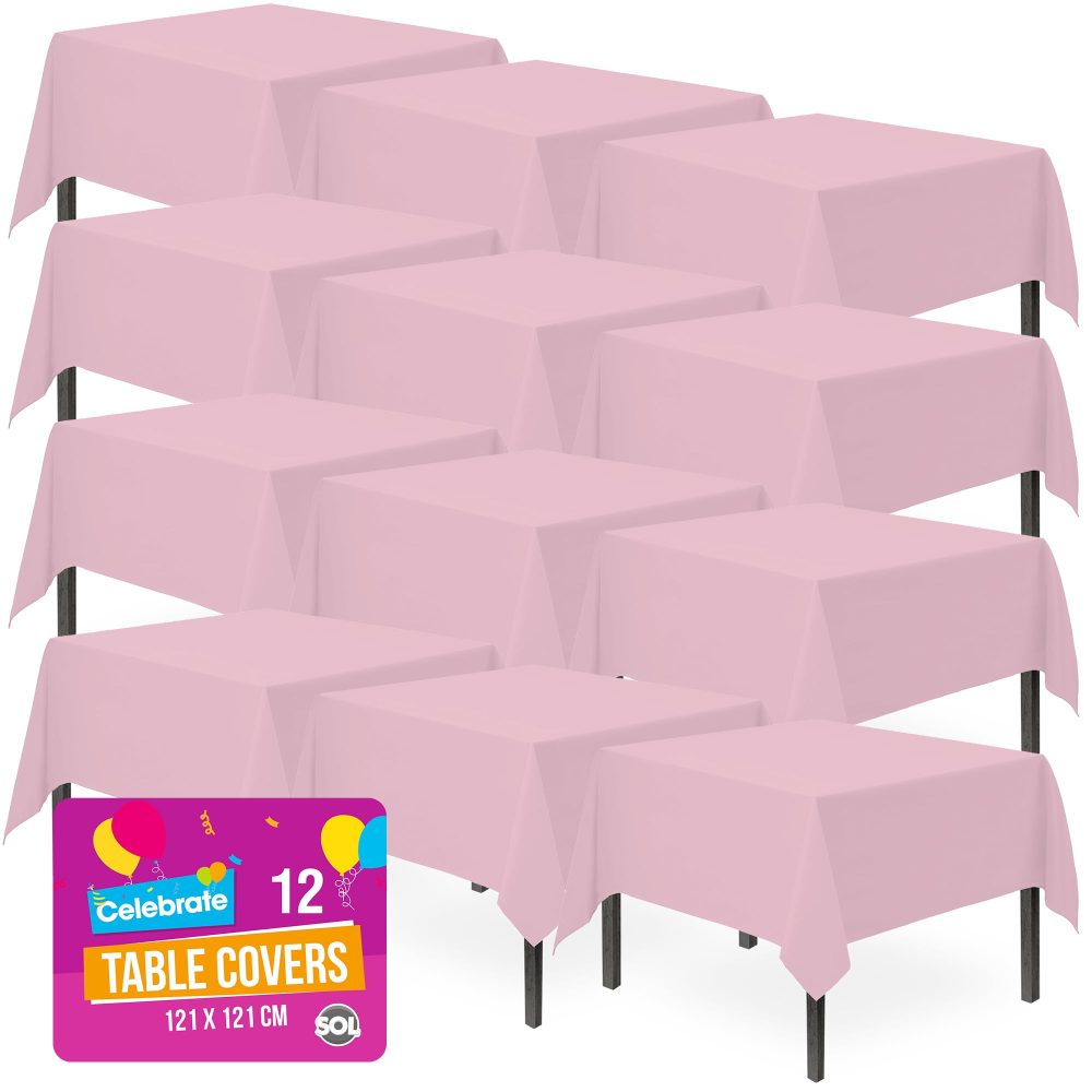 12pk Pink Table Cloths Party | 121 x 121cm | Plastic Table Cover Party | Baby Pink Table Cloth Party Table Cover | Pink Party Table Cloth | Pink Table Cover | Pink Tablecloth | Pink Plastic Tablecloth