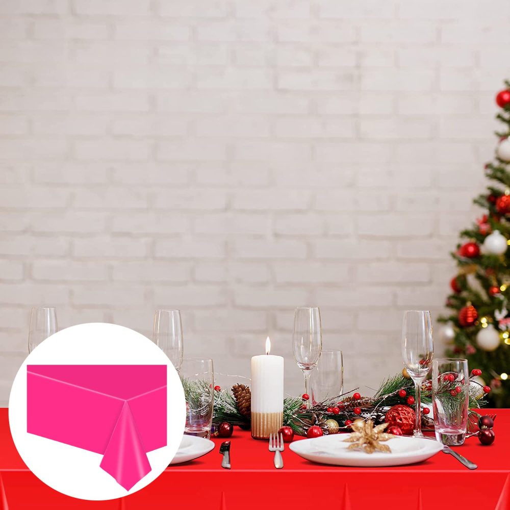 YAAVAAW 137x274cm Hot Pink Plastic Table Cloth Table Cover,Hot Pink Party Table Cloths Tablecover Table Decorations,Hot Pink Tablecloth Party for Picnic,Dining,Wedding,Girls Birthday Tablecloths - Image 5
