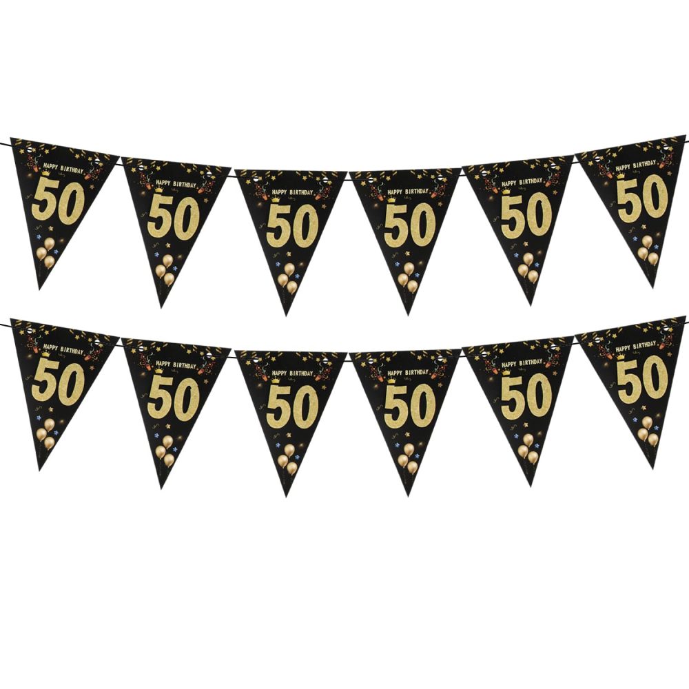 Happy 50th Birthday Banner Black Happy Birthday Banner Black Gold Party Decorations Bunting Flags Anniversary Party Supplies Decoration 50th Birthday Triangle Flag Banners for Men Women A8HJSJLQ (50)