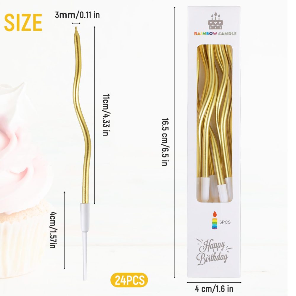 24 Pcs Gold Birthday Cake Candles Spiral Cake Candles with Holders Twisty Cake Candles for Birthday Wedding Party Cake Decorations (24) - Image 7