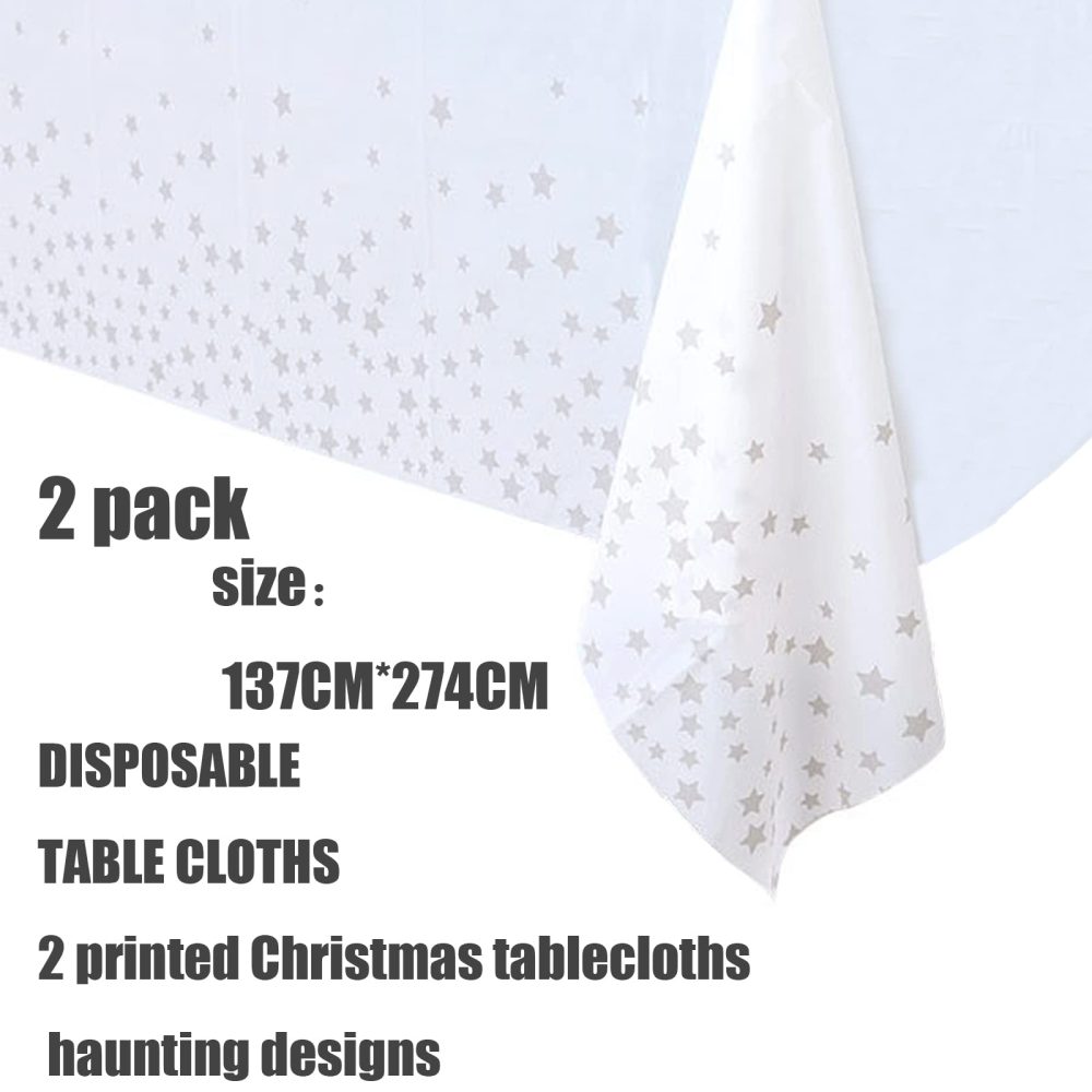 2Pcs 137*274cm White and Silver Disposable TableCloths Party Paper Plastic TableCloth,Silver Star Rectangular Waterproof Table Cover for Picnic,Baby Shower,Wedding,Christmas,Birthday Party Decor - Image 6