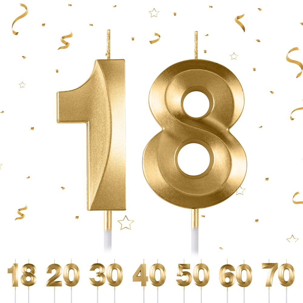 18th Birthday Number Candles,3D Gold Birthday Candle,Number 18 Candle for Birthday Party Cake Topper Decorations for Boys Girls Birthday Party Anniversary Supplies