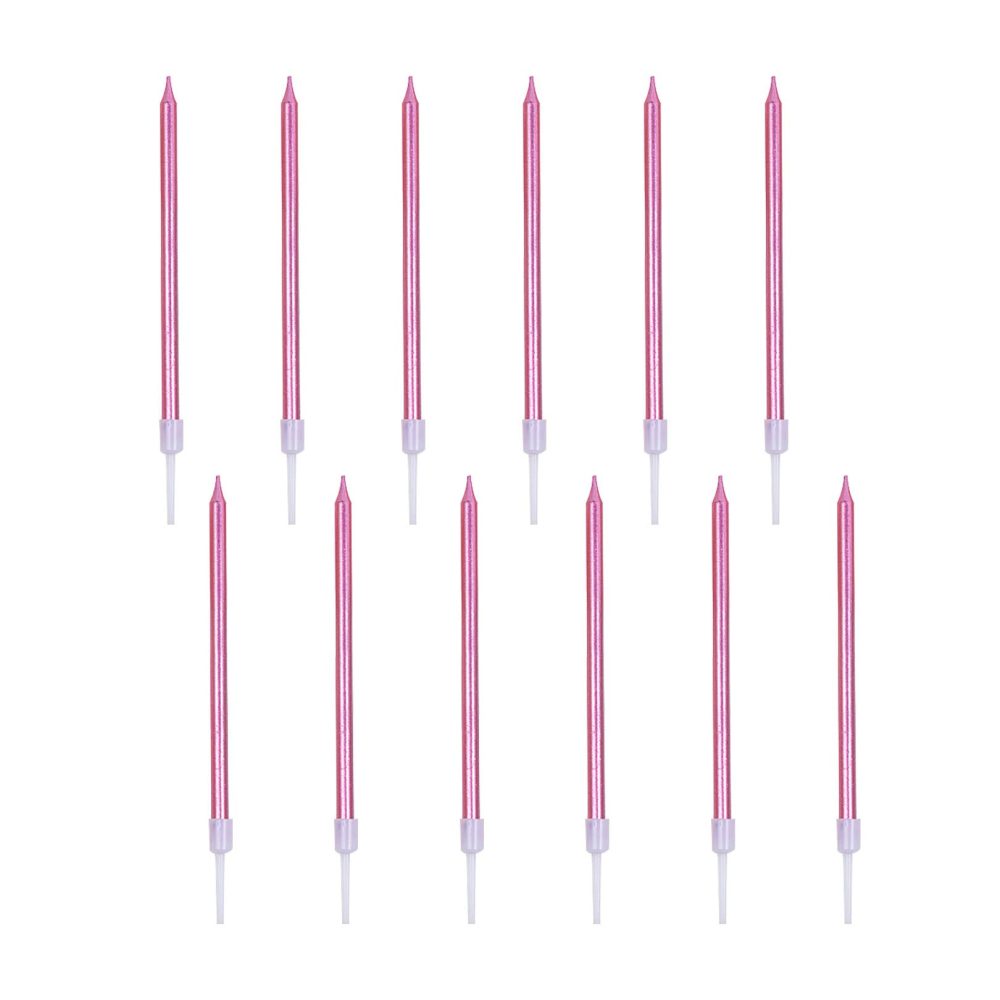 12pcs Birthday Candles,Metallic Birthday Cake Candles in Holders,5.1 inch Long Thin Cupcake Candles Topper for Birthday Wedding Baby Shower Party Decoration(Rose Gold)