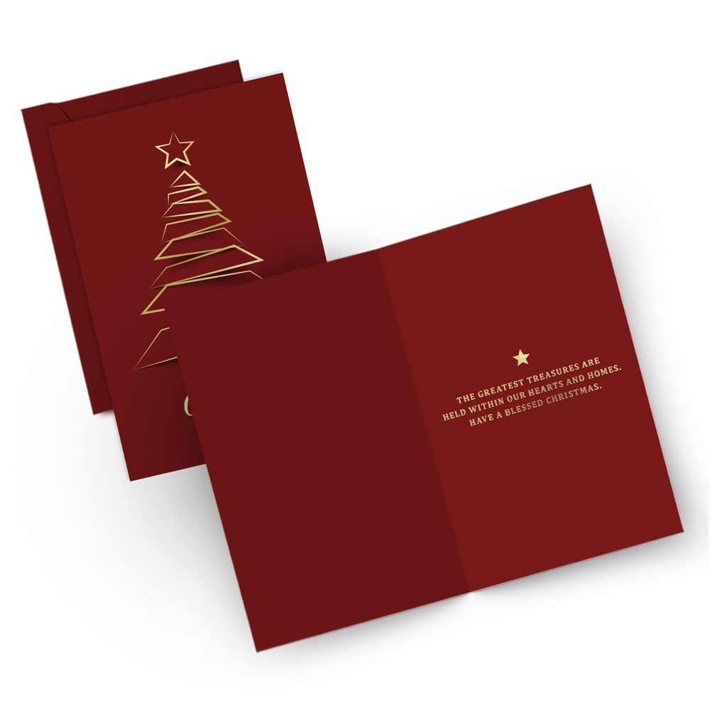 easykart labels 20 Christmas Greeting Cards with Gold Foiling Xmas Tree, Dark Red Self Paper with Red Envelope,6.75 x 4.5 Inch Merry Christmas Cards with Seal Stickers - Image 6