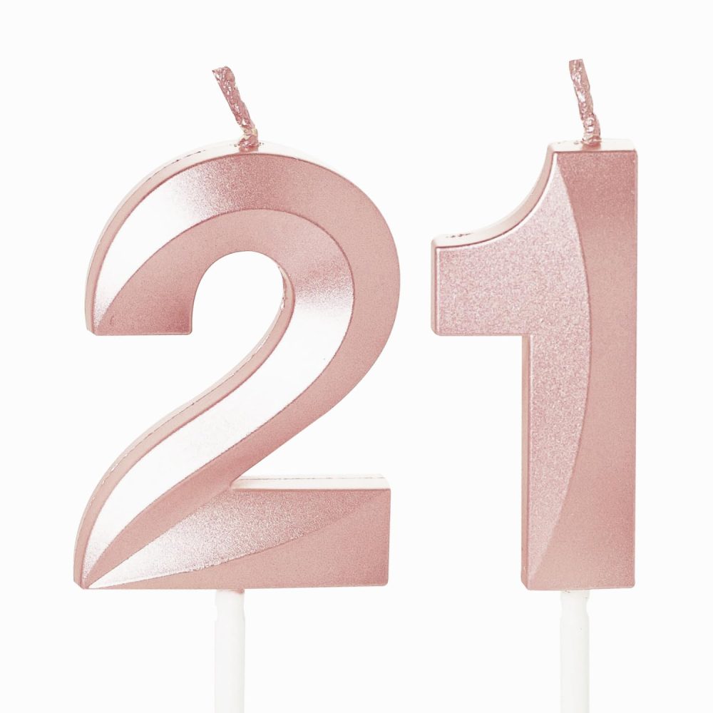 Rose Gold 21st Birthday Candles Number 21 Candles for Birthday Cake, 21 Birthday Candles 21st Candles for Cake, 21st Birthday Cake Candles Cake Toppers for 21 Year Old Girls Her Rose Gold