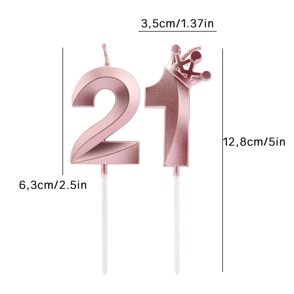 Bolosa 21th Birthday Candles Set, 21th Birthday Cake Topper, Number 21 Candle, 21th Birthday Decorations for Girls Boys Birthday Party Wedding Anniversary (Rose Gold, Number 21) - Image 2