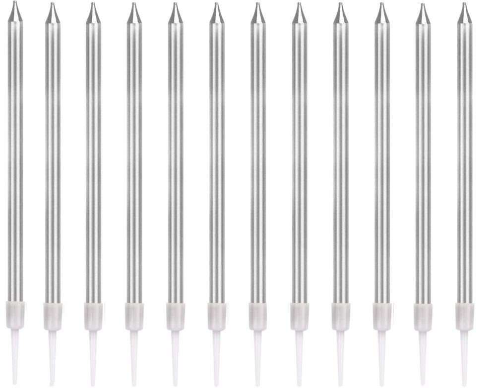 Birthday Cake Candles,12 Pieces Silver Glitter Birthday Candles for Cakes Tall Birthday Party Cake Design for Birthday Wedding Party Decoration