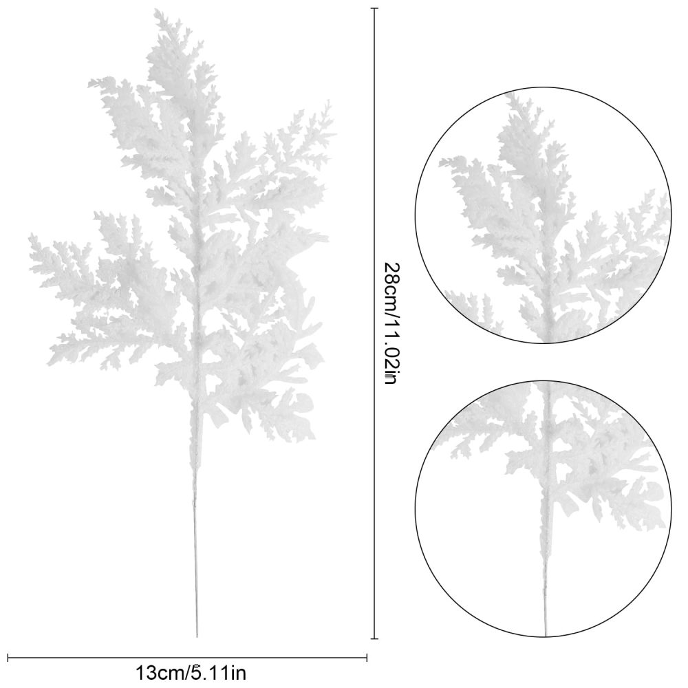 VEYLIN 10 Pcs Artificial Christmas Leaves Picks, White Glitter Leaves for Xmas Tree Wreath Festival Decoration - Image 6