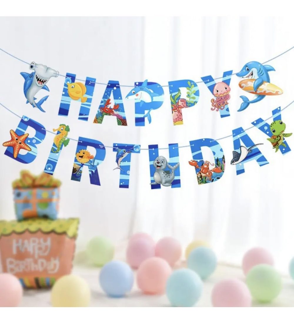TTOA - Shark Themed Birthday Banner | Party Bunting | Party Decorations | Sea Themed Party - Image 3