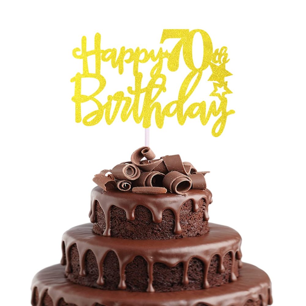 Happy 70th Birthday Cake Topper in Glitter Card,Happy Birthday Cupcake Toppers Gold 70th Birthday Party Decor,Glitter Cake Decoration for Birthday Anniversary Party Decorations(70th, Gold)