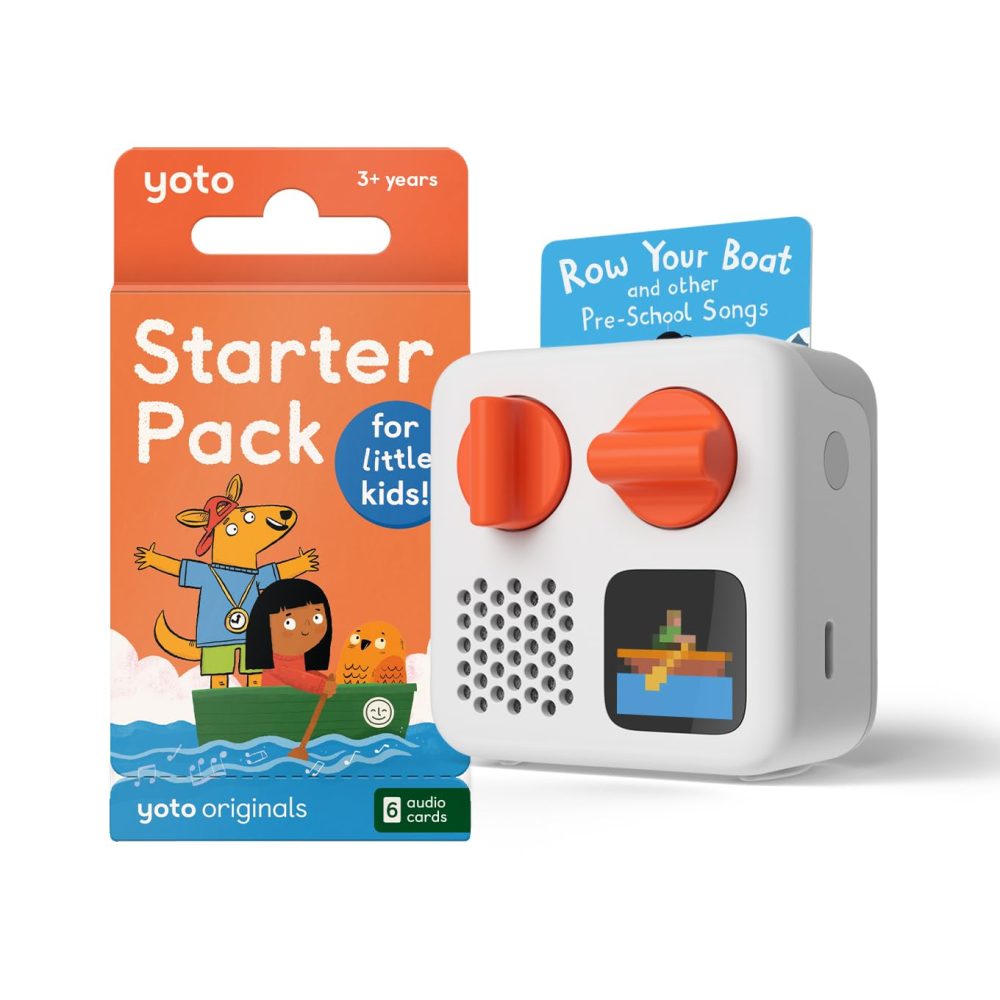 Yoto Mini (2024 Edition) + Starter Pack for Little Kids Bundle – Kids Screen-Free Bluetooth Audio Player, All-in-1 Travel Device for Stories Music Podcasts Radio, Use as Speaker or with Headphones
