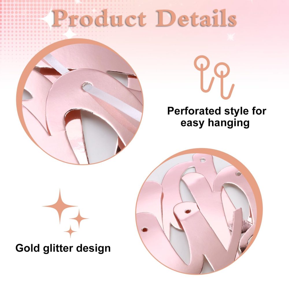 Happy 40th Birthday Banner Decoration Rose Gold Happy 40th Birthday Banner Bunting Hanging with Swirls for Women Lady 40 Years 0ld Anniversary Home Ceiling Outdoor Garden Decorations Party Supplies - Image 5