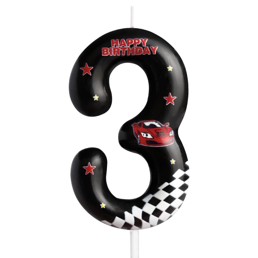 Racing Cars Birthday Candles Number 3 Star Black Racing Cars Traffic Theme 3rd Birthday Party for Girl Boy Birthday Cake Topper Birthday Celebration Anniversary Decorations