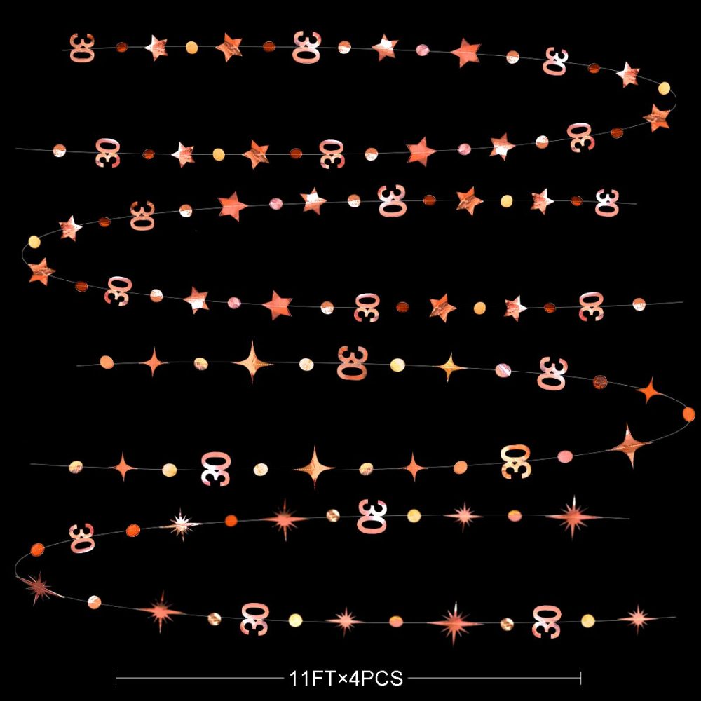 Rose Gold 30th Birthday Garlands Decorations Number 30 Circle Dot Twinkle Star Banner Metallic Hanging Streamer Bunting Backdrop for Her 30 Years Old Birthday Thirty Anniversary Party Decor Supplies - Image 5