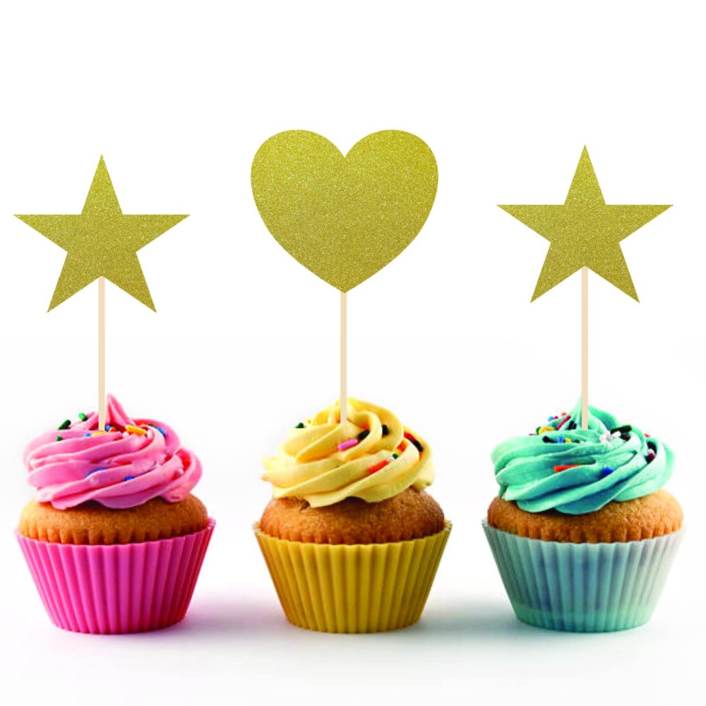 Mobile Stuff Happy 50th Birthday Cake Topper Set, 50th Birthday Cake Topper with Heart Star Cupcake Cake Topper Picks Glitter Cake Decoration for Birthday Party Cake Supplies - 9pcs (Gold) - Image 2