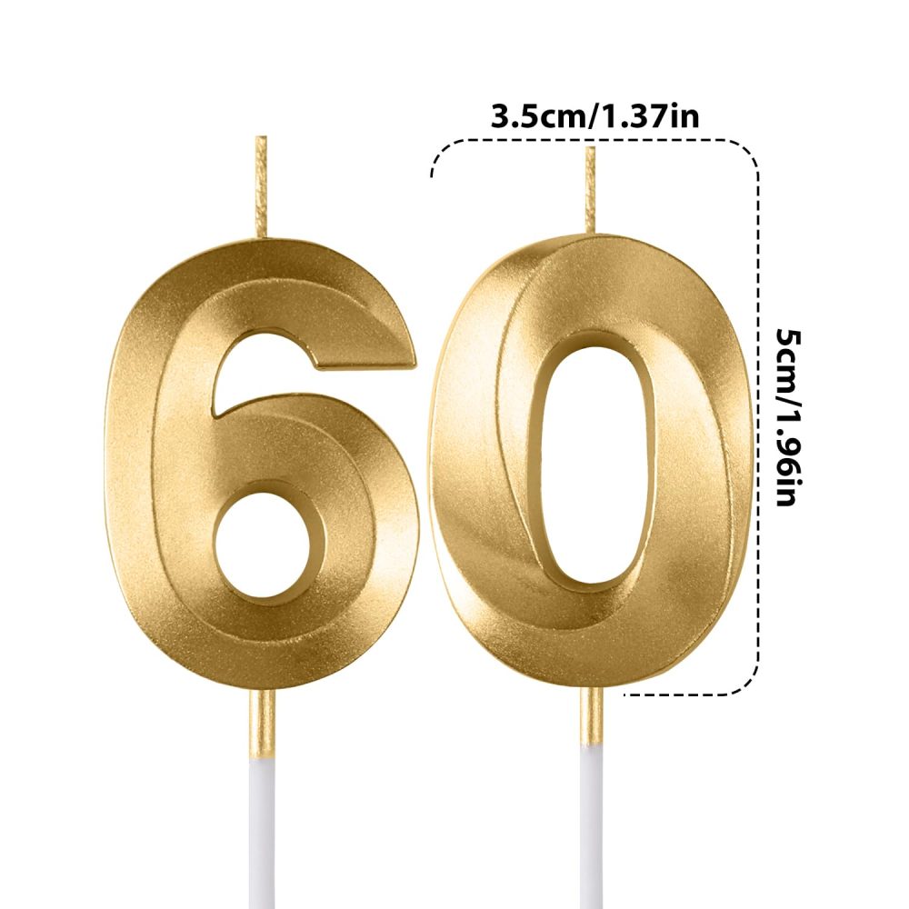 60th Birthday Candles Numbers 60 Birthday Gold Candles for Cake, 3D Diamond Shape Cake Candles Decorations for Birthday Party Wedding Anniversary Celebration Supplies - Image 5