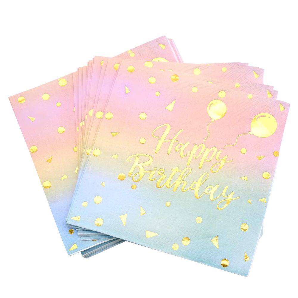 INHEMING 40 Pcs Happy Birthday Napkins for Women, Paper Napkins Serviettes Birthday Napkins for Girls Kids Women Birthday Party, 2-Ply - 33 x 33 cm