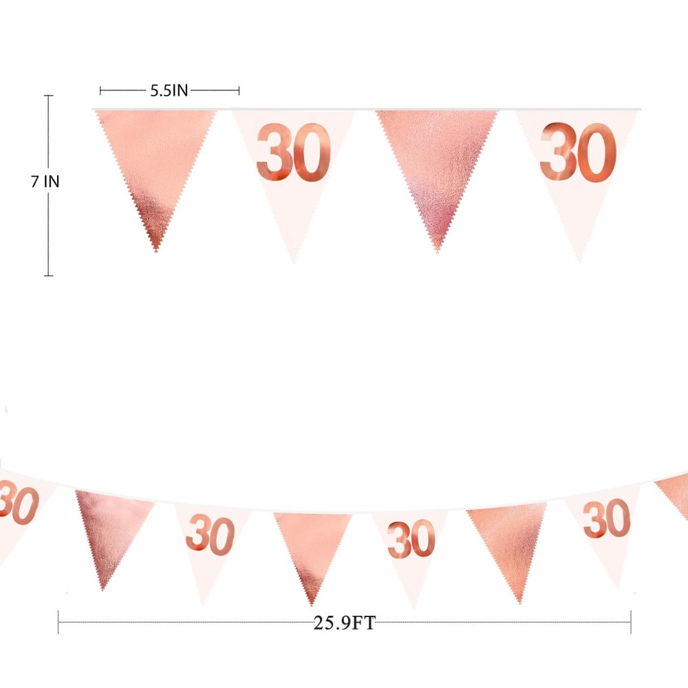 26FT Rose Gold 30th Birthday Party Decorations Pink Fabric Pennant Banner Garland Streamers for Womens 30 and Fabulous Birthday Cheers to 30 Years Anniversary Home Outdoor Garden Decor Supplies - Image 2