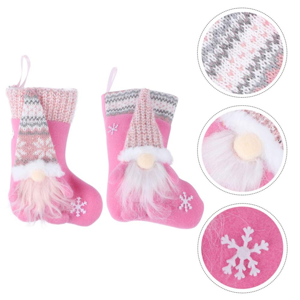 2pcs Christmas Stockings Set 3D Large Xmas Stockings Plush Faux Fur Cuff Family Hanging Socks Bag for Xmas Tree Holiday Season Party Decor (Pink) - Image 3