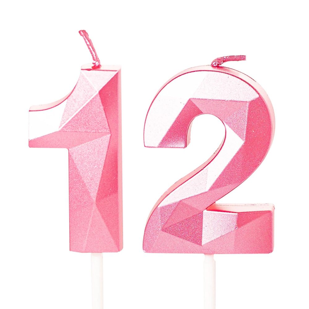 12th Birthday Candles Pink Number 12 Candles for Birthday Cake, Pink 12 Birthday Candles 12th Candles for Cake, 12th Birthday Cake Candles Cake Toppers for 12 Year Old Girls Pink