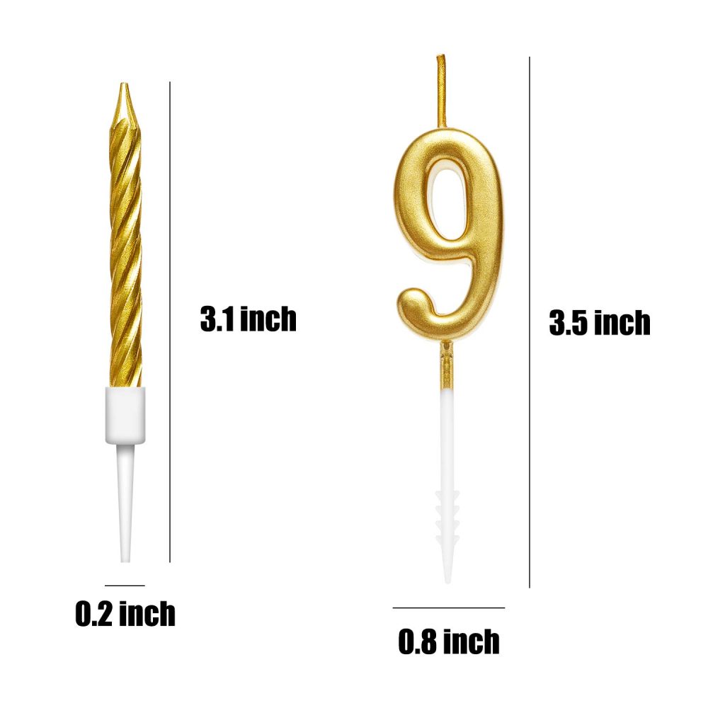 BBTO 10 Pieces Birthday Cake Numeral Candles Number 0-9 Glitter Cake Topper Decoration and 10 Pieces Spiral Cake Candles with Holders for Birthday Wedding Cake Decorations, Total 20 Pieces (Gold) - Image 3