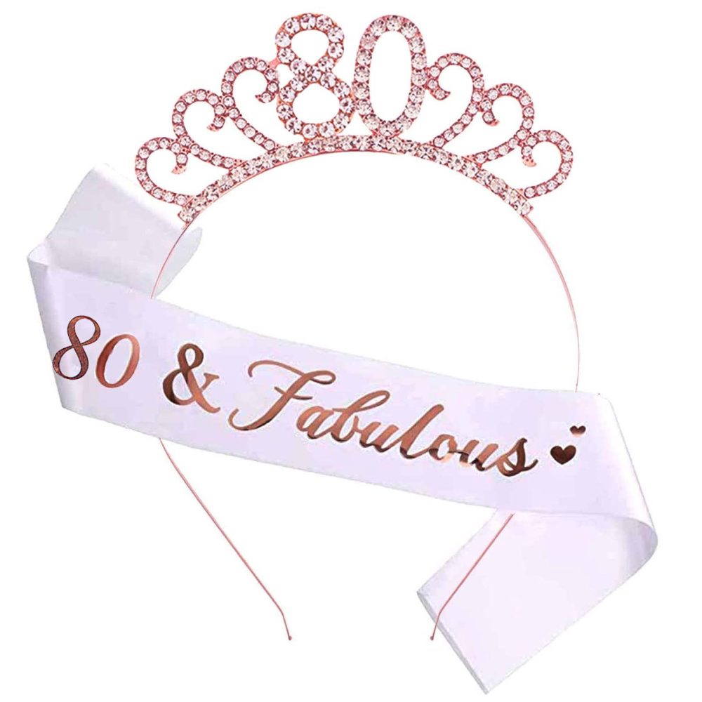 80th Birthday Sash and Crystal Tiara Birthday Crown for 80th Birthday Decorations Women Birthday Gift Party Accessories
