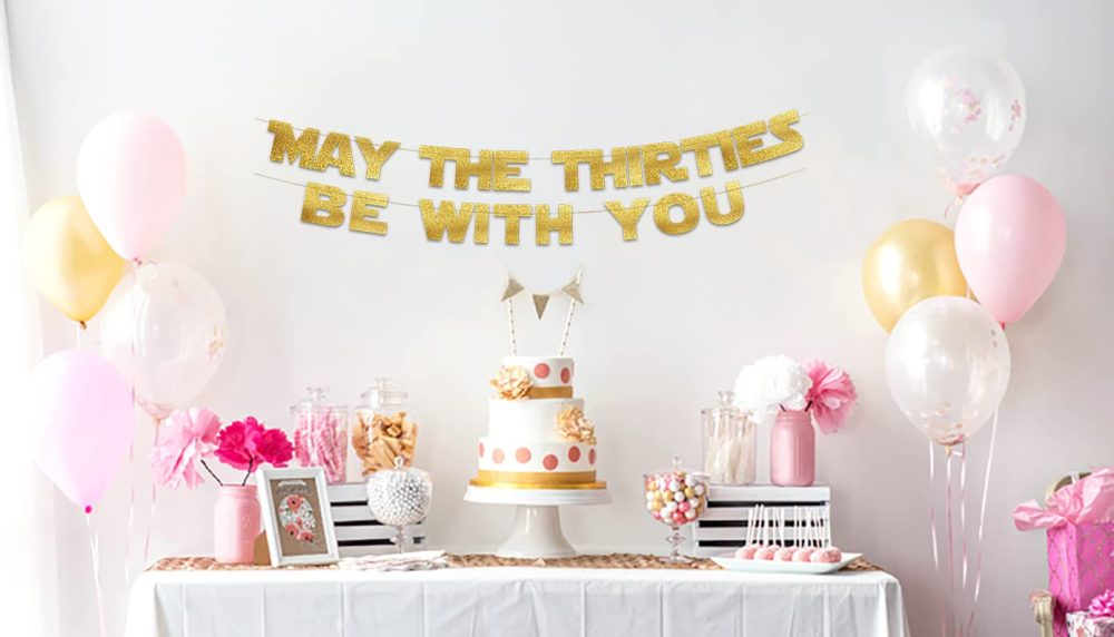 May The Thirties Be With You - Happy 30th Birthday Party Glitter Banner - 30th Star Wars Birthday Party Decorations and Supplies - 30th Wedding Anniversary Decorations - Image 4