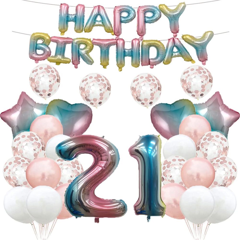 21th Birthday Balloon 21th Birthday Decorations Rainbow 21 Balloons Happy 21th Birthday Party Supplies Number 21 Foil Mylar Balloons Latex Balloon Gifts for Girls,Boys,Women,Men