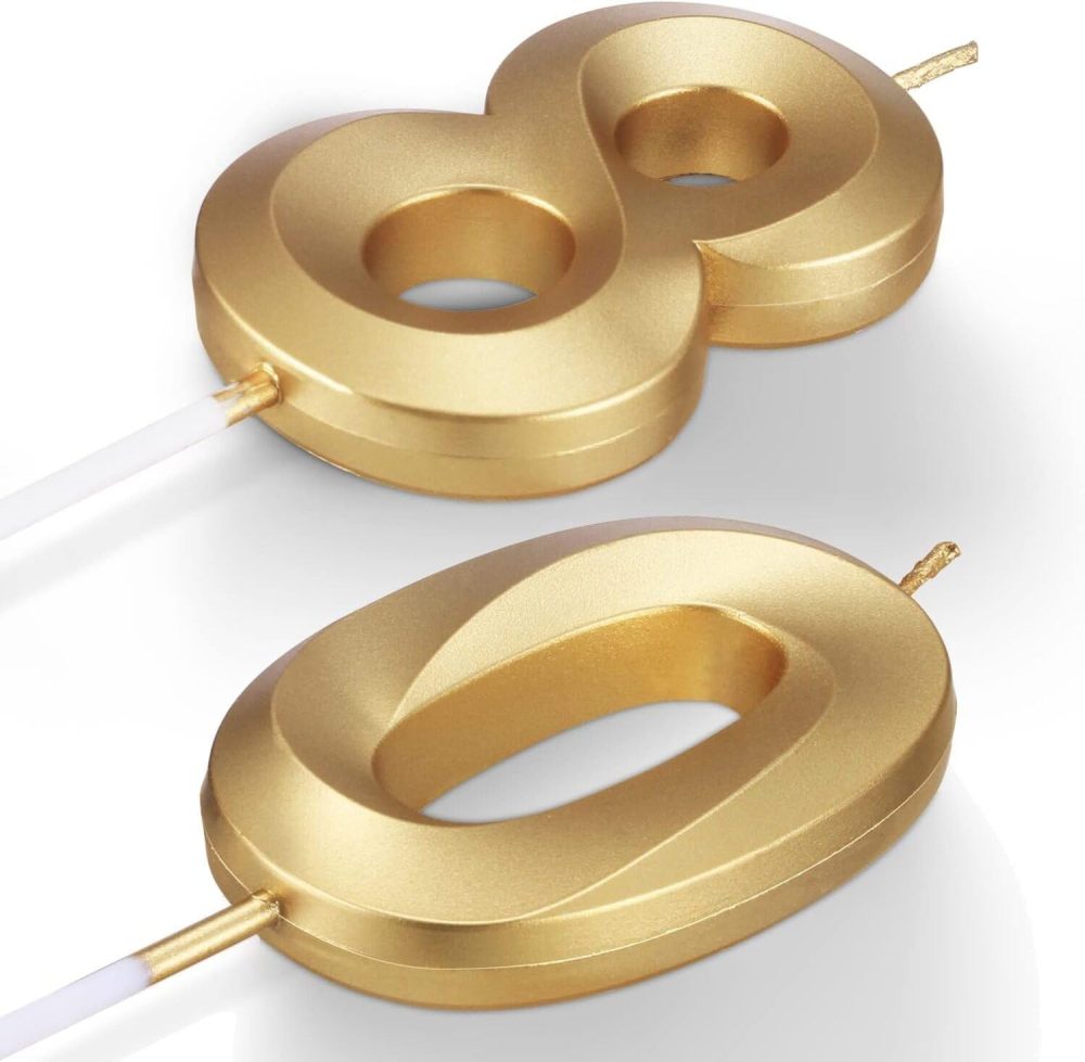 Birthday Candles Number Candles Age Year for Cakes Happy Birthday 3D Designed Wedding Anniversary Party Cake Topper Decorations (Gold, 80) - Image 7