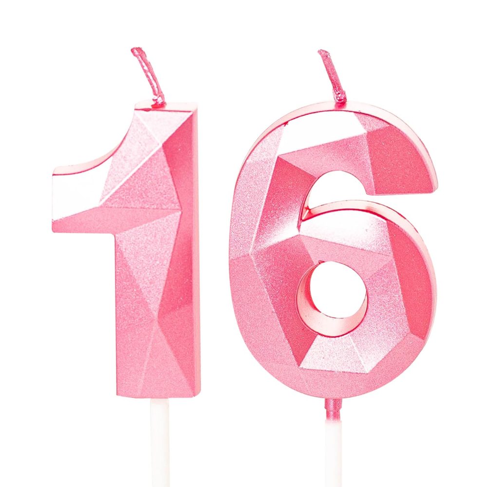 16th Birthday Candles Pink Number 16 Candles for Birthday Cake, Pink 16 Birthday Candles 16th Candles for Cake, 16th Birthday Cake Candles Cake Toppers for 16 Year Old Girls Pink