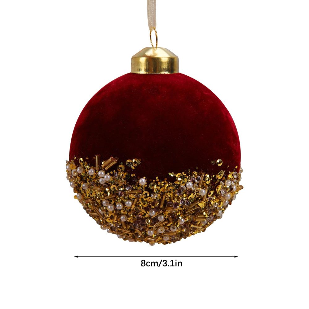 kemengsuer Red Christmas Balls Ornaments, 3inch Red Velvet Christmas Tree Hanging Balls with Gold Sequins and Pearls, Shatterproof Glitter Sequin Foam Balls for Xmas Wedding Party Decor(Wine Red) - Image 4