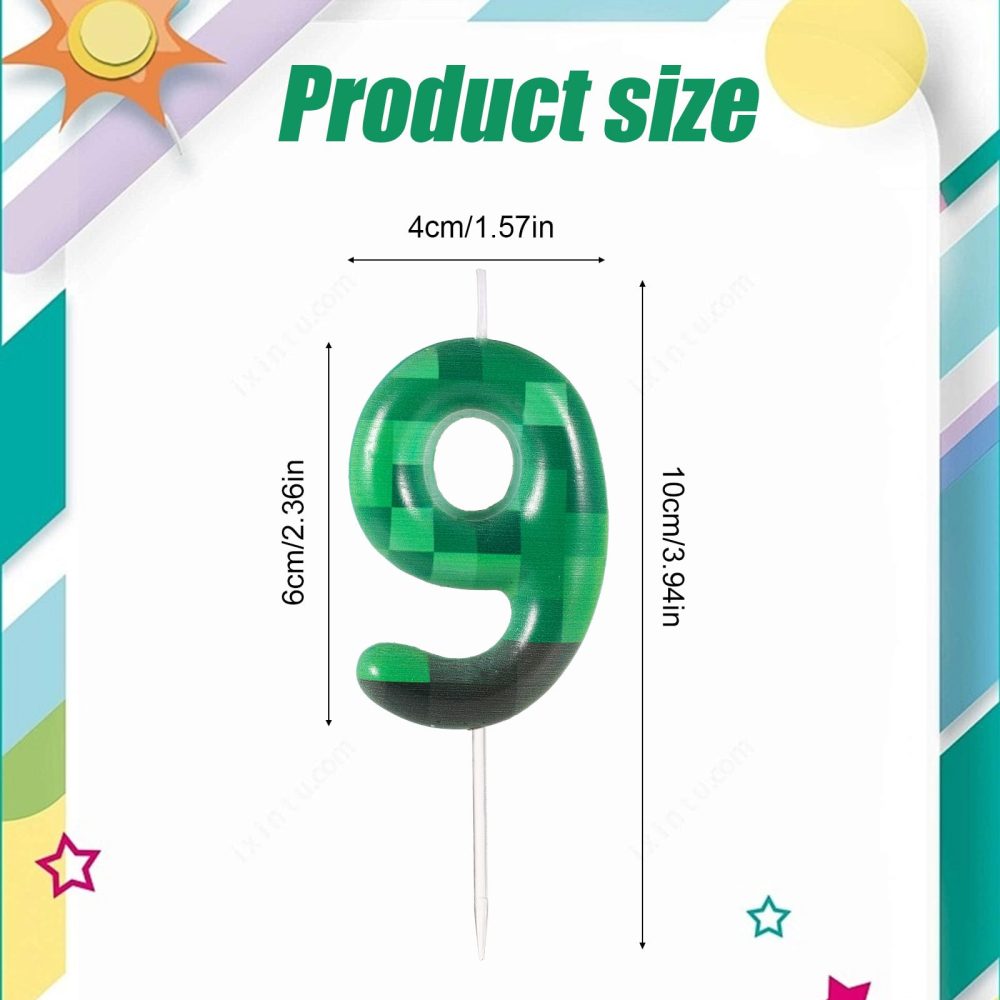 TNT Themed Birthday Candles for Cake, Green Number Birthday Candles Pixel Dynamite Birthday Candles TNT Cake Toppers for Wedding Baby Shower Video Game Party Supplies Decoration(Number 9) - Image 7