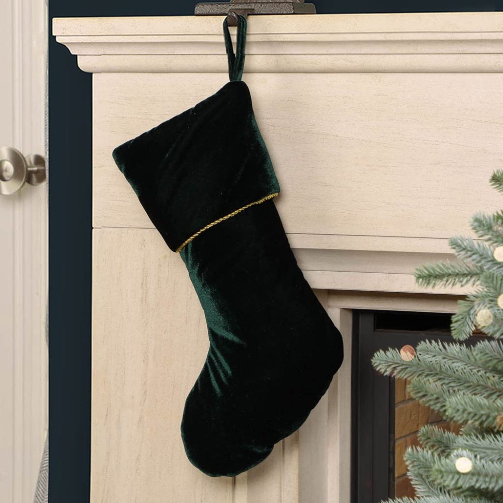 Dibor Set of 2 Large Green Velvet Luxury Christmas Stockings - H48cm - Image 4