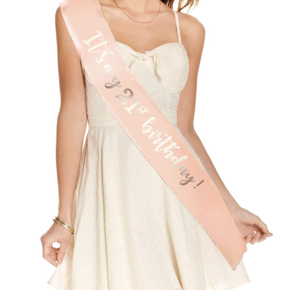 21th Birthday Sash - Rose Gold Birthday Sash for Girls , Birthday Girl Sash with Birthday Badge 21th Birthday Gift Party Decorations Supplies - Image 4