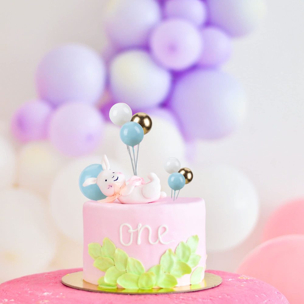 Gyufise 30Pcs Ball Cake Topper Ball Cake Picks Colorful Pearl Ball Shaped Cupcake Insert Cake Topper for Bear Theme Birthday Party Favors Wedding Decoration Supplies Blue White Gold - Image 4