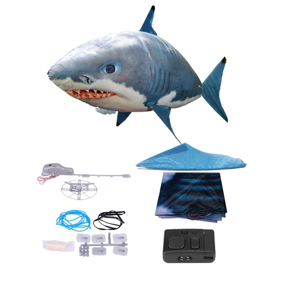 Remote Control Flying Shark Toys RC Inflatable Balloon Shark Clownfish Decoration Anti-Gravity Indoor Toy for Home, Family, Birthday Party,Christmas,Halloween (Blue Shark)