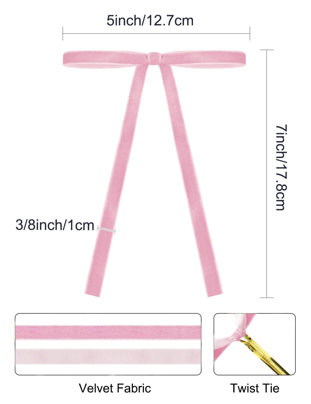 SIMISI RIBBON 24 Pcs Pink Velvet Christmas Tree Bows Door Garland Decor Vintage Wreath Bow (3/8'' Width, 5 * 7 inch) - Image 6
