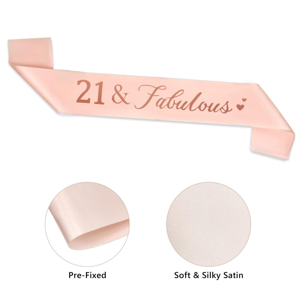 CHEERYMAGIC 21th Birthday Sash, Rose Gold Birthday Satin Sash for 21 Birthday Decorations Women Birthday Gift Party Accessories A3AXFAB (21 fabulous❥) - Image 4