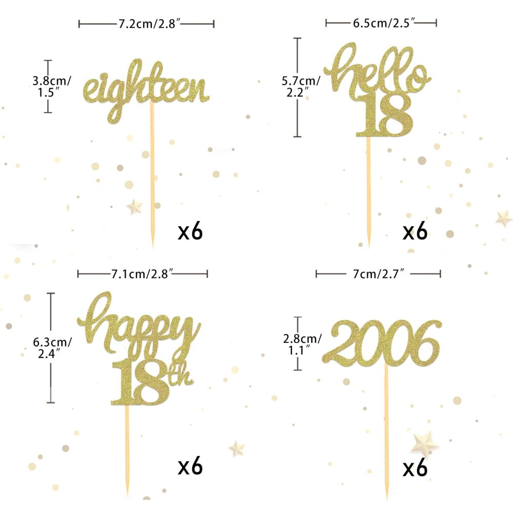 24 Pcs Glitter 18th Birthday Cupcake Toppers for Celebrating 18th Birthday Party Decorations for Eighteen Years Old Birthday Party Supplies (Gold) - Image 6