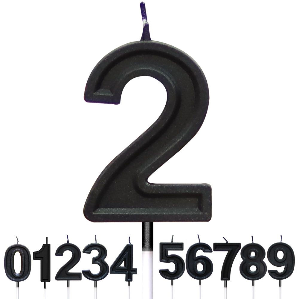 TOYVENTURES Black Number Birthday Candle 3D Designed Cake Topper Decorations for Happy Birthday Candles Wedding Anniversary (Number 2)